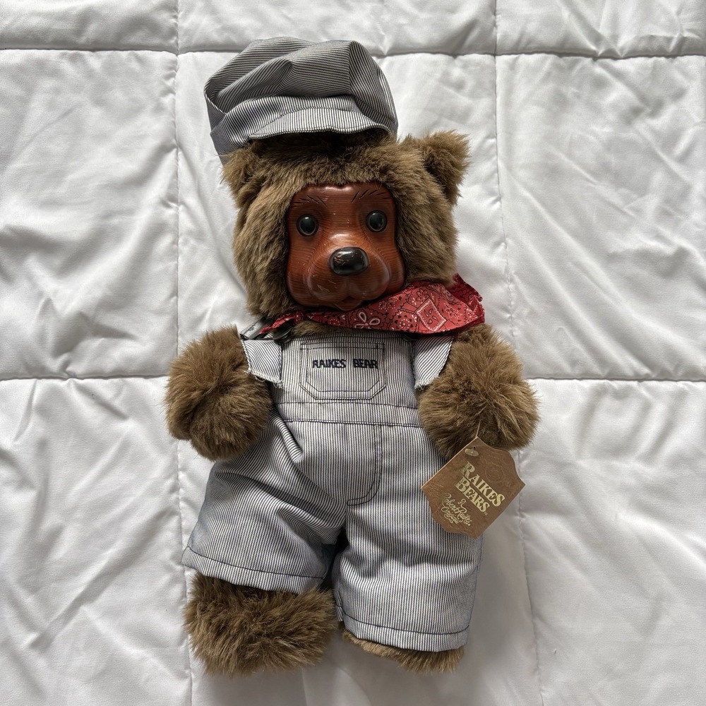 NWT Robert RAIKES Bear Lionel Railroad Wood Face 1989‎ Train Conductor Vintage